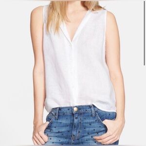 Equipment Femme Adalyn Linen Sleeveless Shirt in white. Sz xs